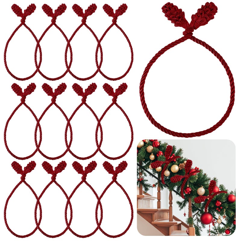 Celltestria 12pcs 20 Inches Christmas Garland Ties, Reusable and Flexible Xmas Garlands Wreath Twist Tie for Banister Railing Stairs Tree Home Holiday Decoration Craft Wrapping(Burgundy) - Image 1